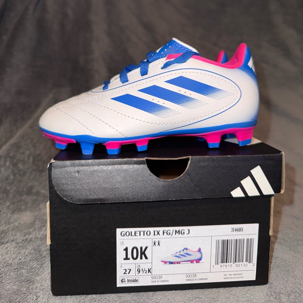 Unisex Kids Adidas Goletto White, Blue and Pink Soccer Cleats girls size 10